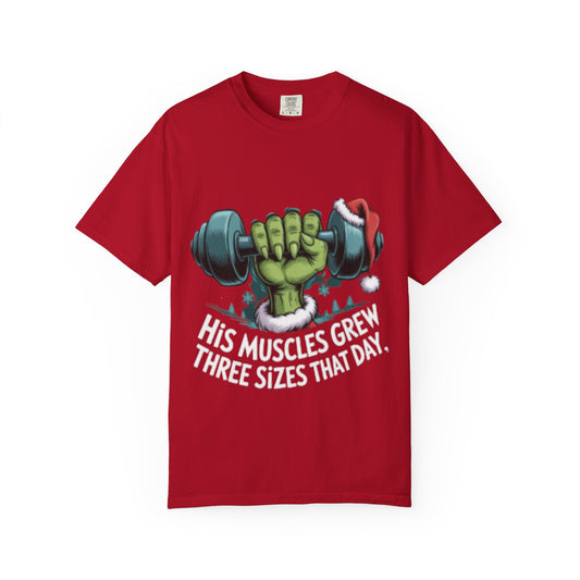 Christmas Gym Tee — 'His Muscles Grew Three Sizes That Day' Christmas Gym Tee