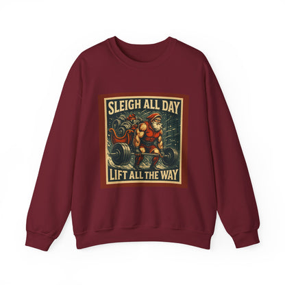 “Sleigh All Day, Lift All The Way” Santa Gym Crewneck-Christmas Fitness Sweatshirt –