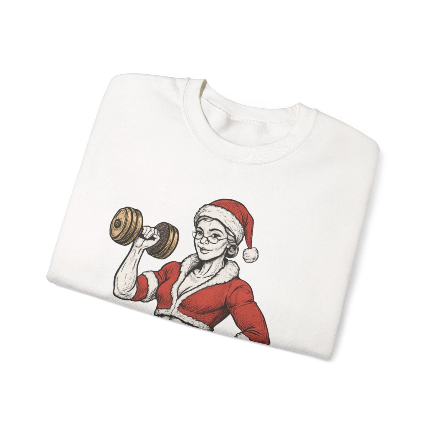 Mrs. Clause Crewneck Sweatshirt — "No Lift, No Gift" Santa Gym Graphic