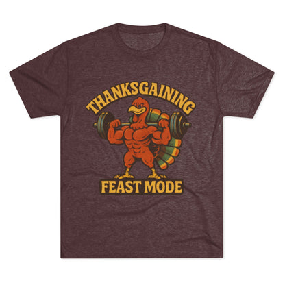 MAD Thanksgaining Tee Feast Mode T-Shirt — Muscular Turkey Weightlifting Graphic
