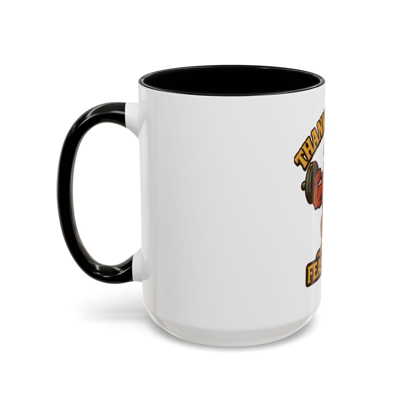 Thanksgiving Feast Mode Coffee Mug — Funny Muscle Turkey Accent Mug