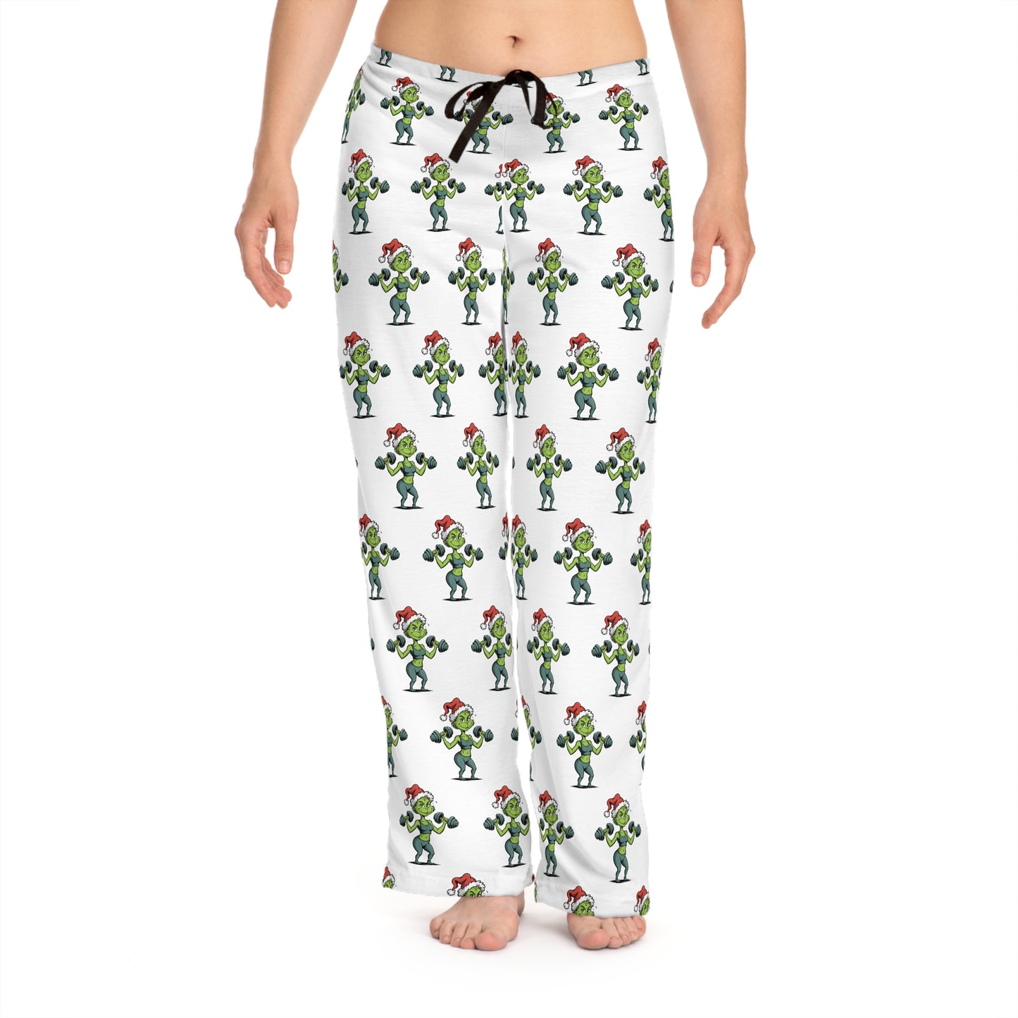 Female Fitness Grinch Women's Pajama Pants — Cute Santa Cactus All-Over Print