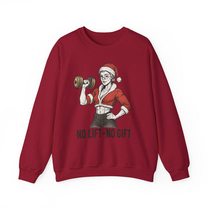 Mrs. Clause Crewneck Sweatshirt — "No Lift, No Gift" Santa Gym Graphic