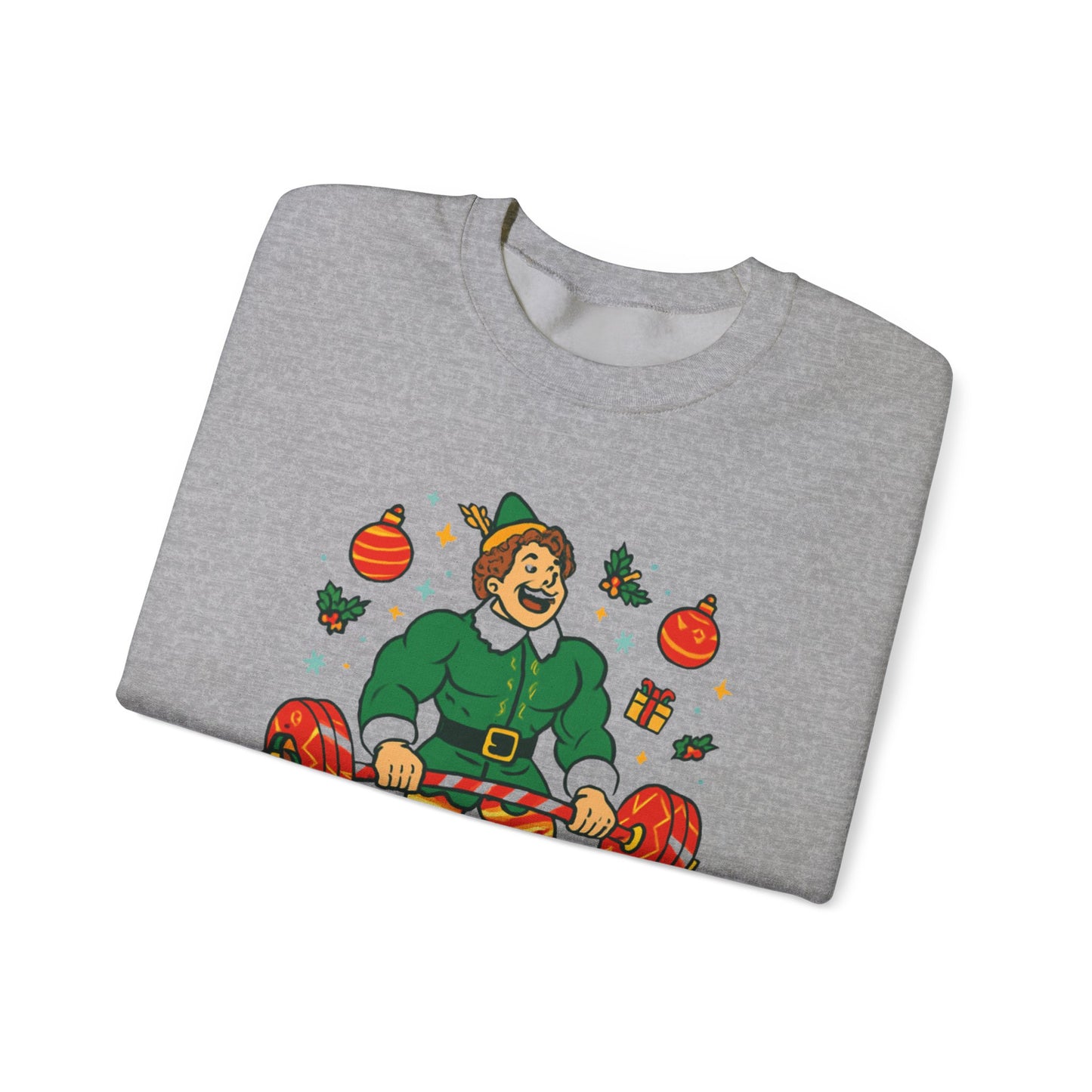 Christmas Elf Sweatshirt – 'The Best Way to Spread Christmas Cheer is Lifting Loudly' Holiday Crewneck