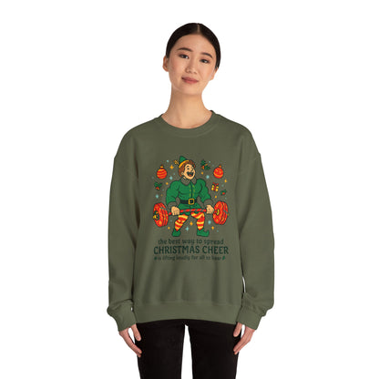 Christmas Elf Sweatshirt – 'The Best Way to Spread Christmas Cheer is Lifting Loudly' Holiday Crewneck