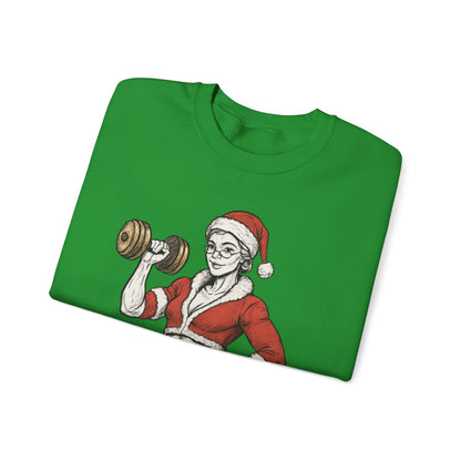 Mrs. Clause Crewneck Sweatshirt — "No Lift, No Gift" Santa Gym Graphic