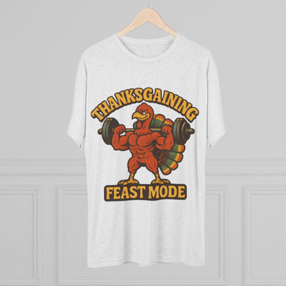 MAD Thanksgaining Tee Feast Mode T-Shirt — Muscular Turkey Weightlifting Graphic