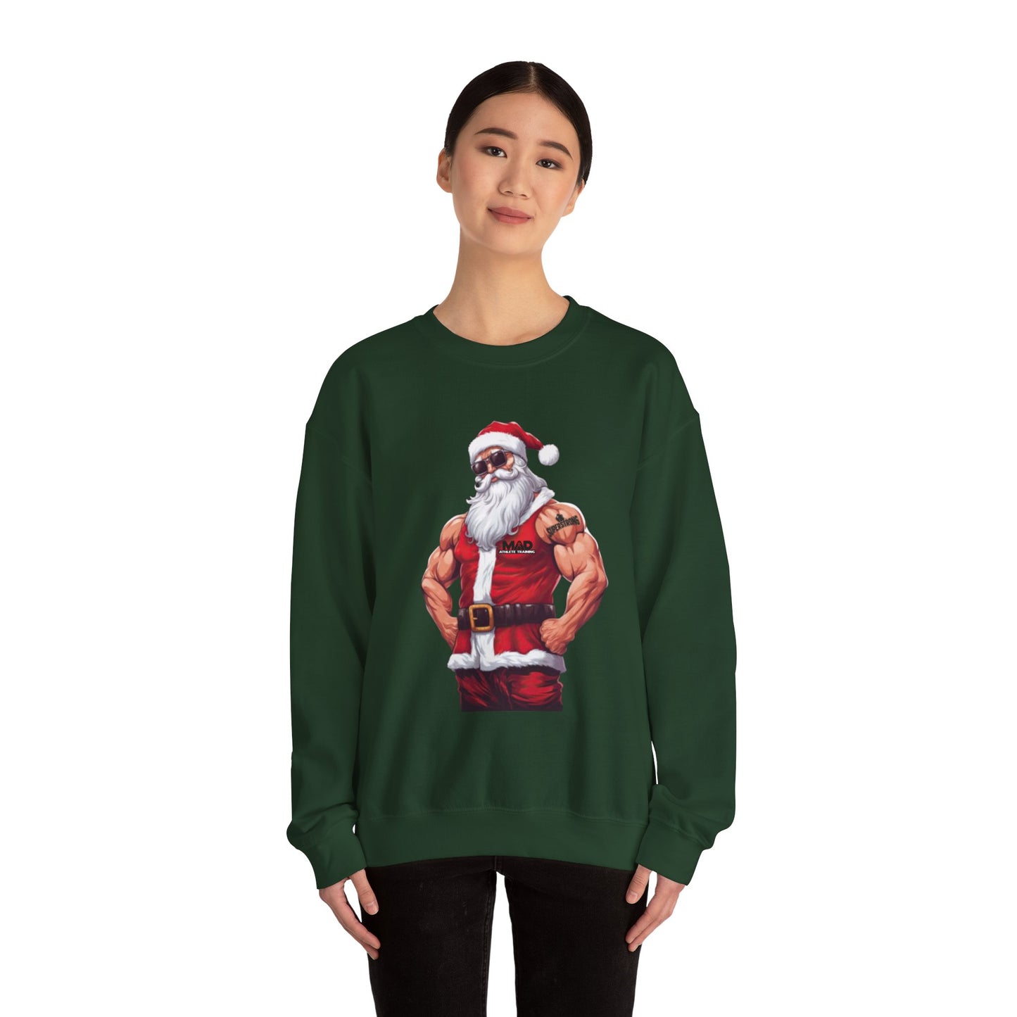 MAD Muscular Santa Sweatshirt — Funny Christmas Gym Santa Holiday Crewneck