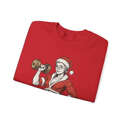 Mrs. Clause Crewneck Sweatshirt — "No Lift, No Gift" Santa Gym Graphic