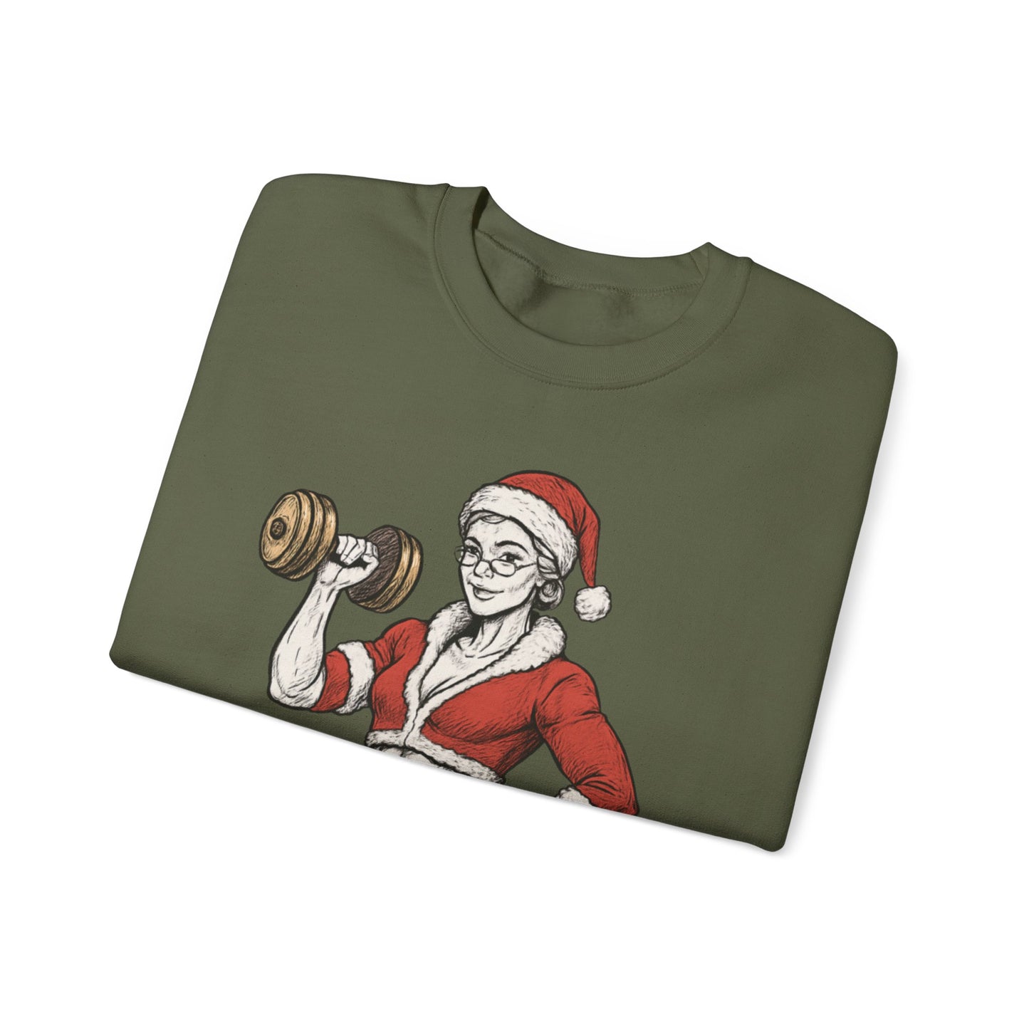 Mrs. Clause Crewneck Sweatshirt — "No Lift, No Gift" Santa Gym Graphic