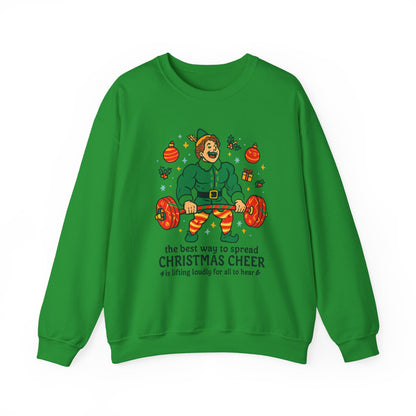 Christmas Elf Sweatshirt – 'The Best Way to Spread Christmas Cheer is Lifting Loudly' Holiday Crewneck