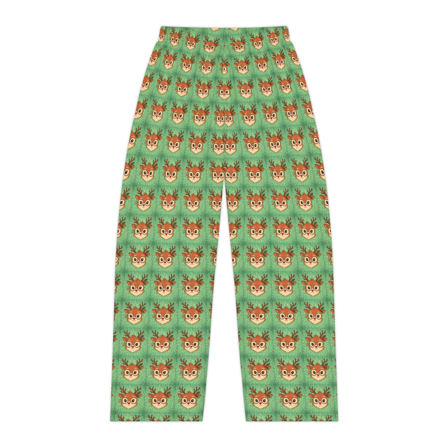 Christmas Reindeer Pattern Women's Pajama Pants — Cute Green All-Over Print Loungewear