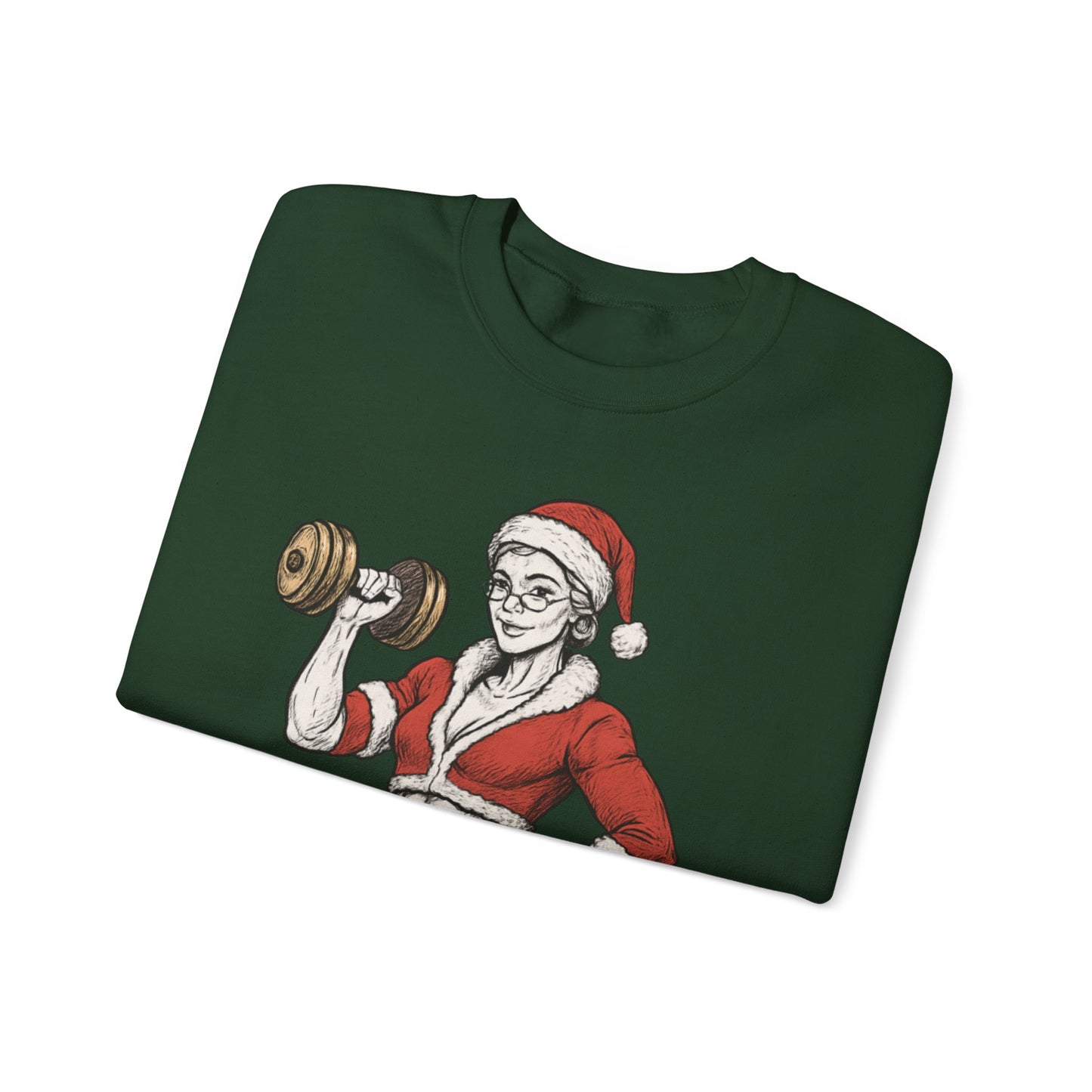 Mrs. Clause Crewneck Sweatshirt — "No Lift, No Gift" Santa Gym Graphic