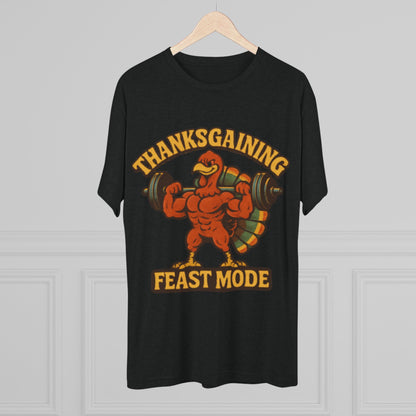 MAD Thanksgaining Tee Feast Mode T-Shirt — Muscular Turkey Weightlifting Graphic