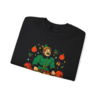 Christmas Elf Sweatshirt – 'The Best Way to Spread Christmas Cheer is Lifting Loudly' Holiday Crewneck