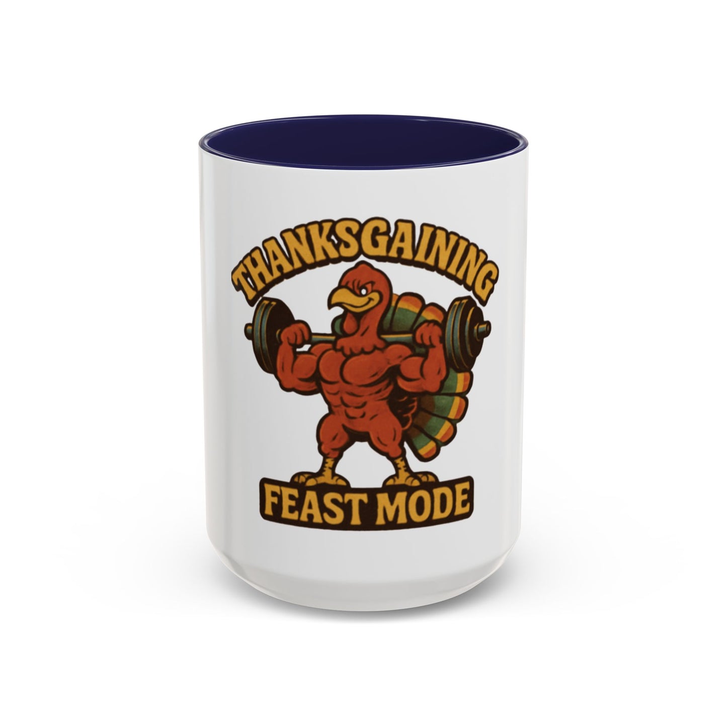 Thanksgiving Feast Mode Coffee Mug — Funny Muscle Turkey Accent Mug