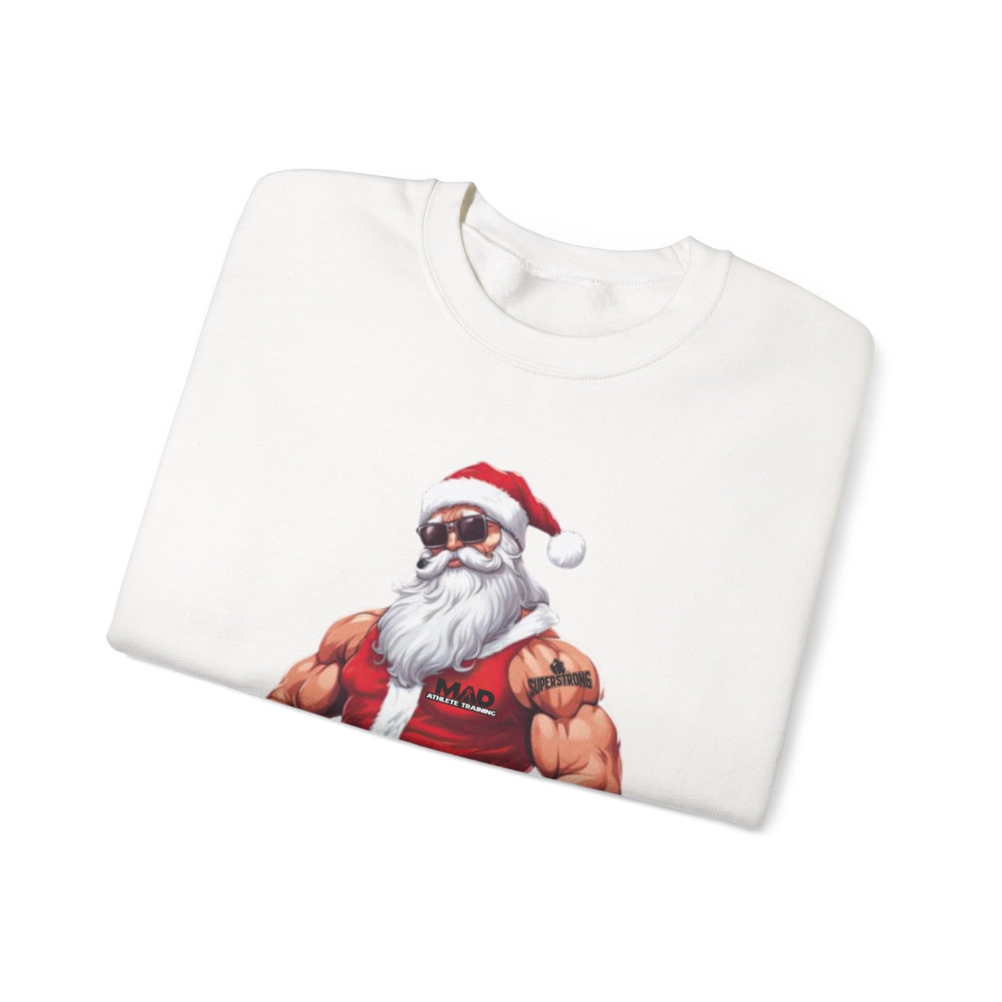 MAD Muscular Santa Sweatshirt — Funny Christmas Gym Santa Holiday Crewneck