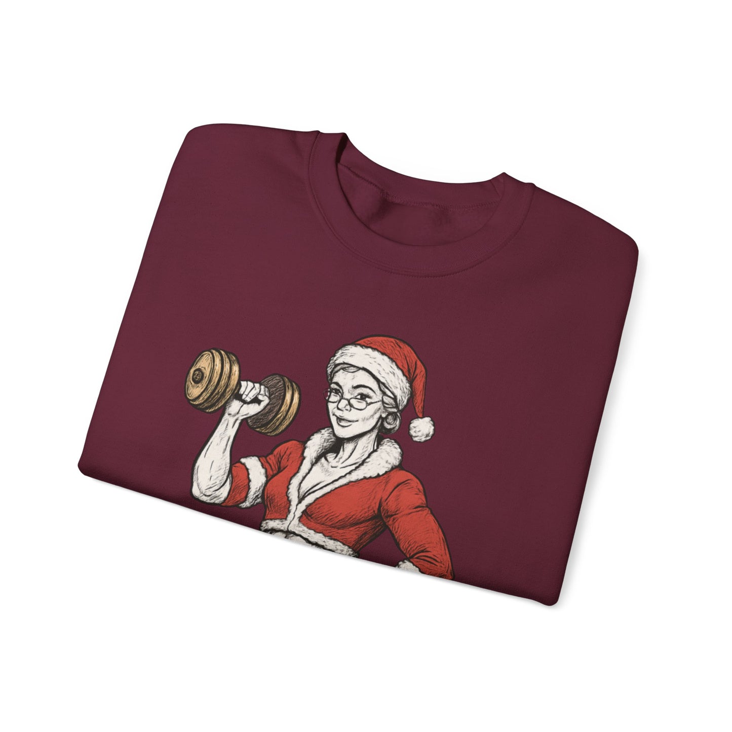 Mrs. Clause Crewneck Sweatshirt — "No Lift, No Gift" Santa Gym Graphic