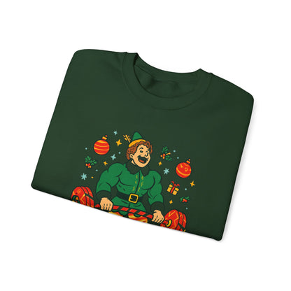 Christmas Elf Sweatshirt – 'The Best Way to Spread Christmas Cheer is Lifting Loudly' Holiday Crewneck