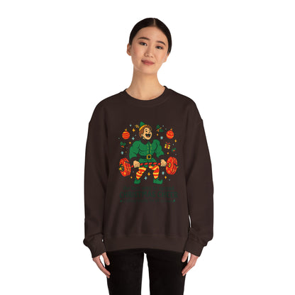 Christmas Elf Sweatshirt – 'The Best Way to Spread Christmas Cheer is Lifting Loudly' Holiday Crewneck