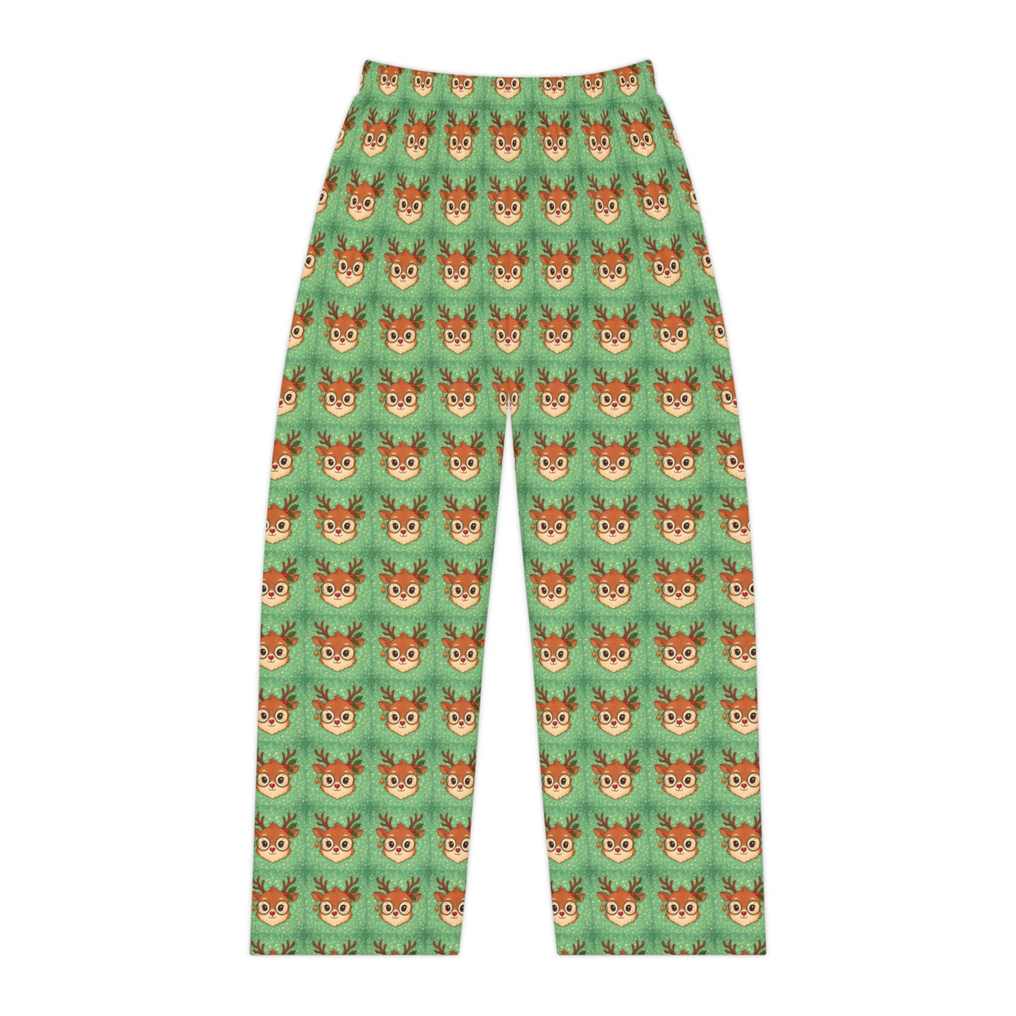 Christmas Reindeer Pattern Women's Pajama Pants — Cute Green All-Over Print Loungewear