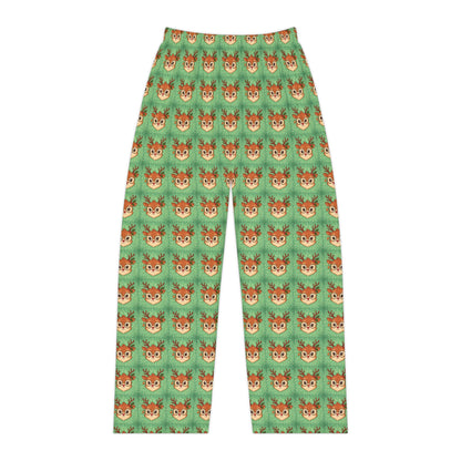 Christmas Reindeer Pattern Women's Pajama Pants — Cute Green All-Over Print Loungewear