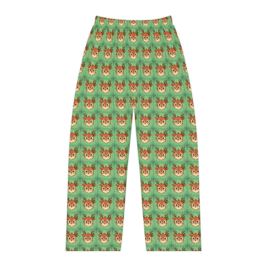 Christmas Reindeer Pattern Women's Pajama Pants — Cute Green All-Over Print Loungewear
