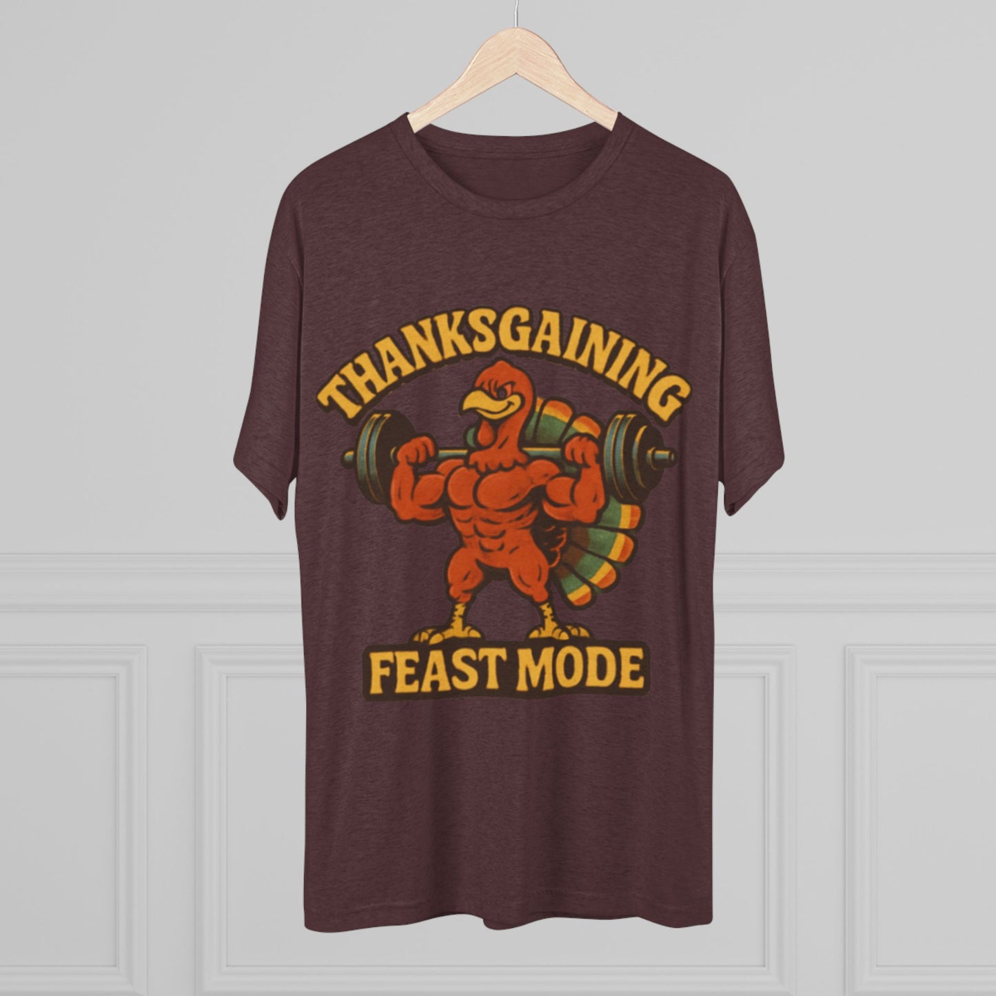 MAD Thanksgaining Tee Feast Mode T-Shirt — Muscular Turkey Weightlifting Graphic