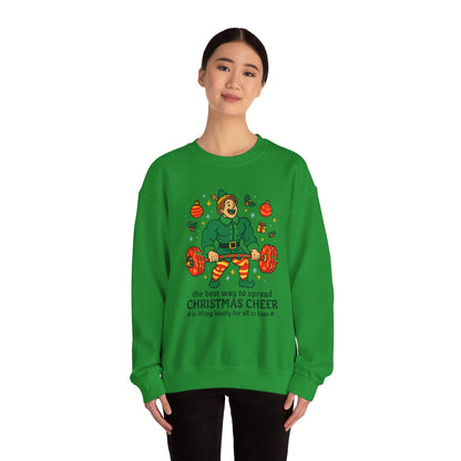 Christmas Elf Sweatshirt – 'The Best Way to Spread Christmas Cheer is Lifting Loudly' Holiday Crewneck