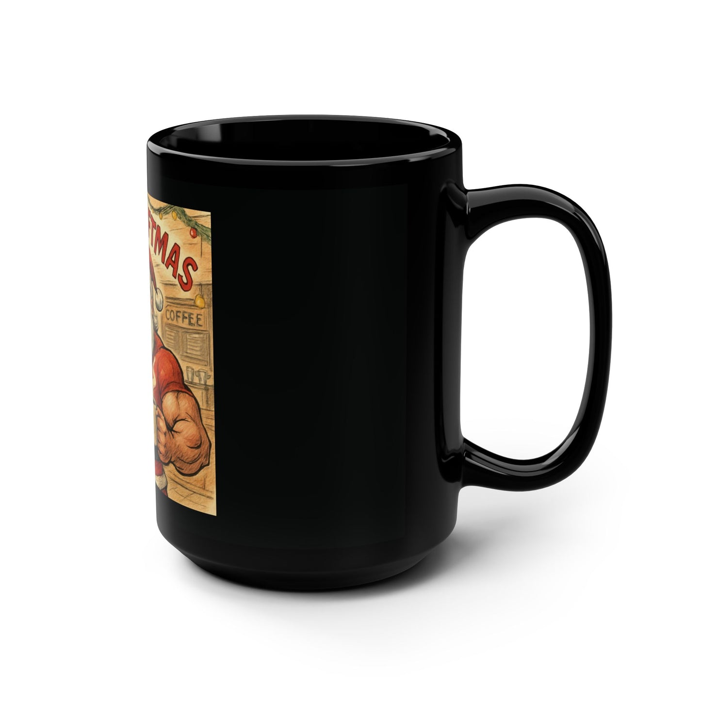 Merry Liftmas Black Coffee Mug — 15oz Fitness Santa Holiday Gift
