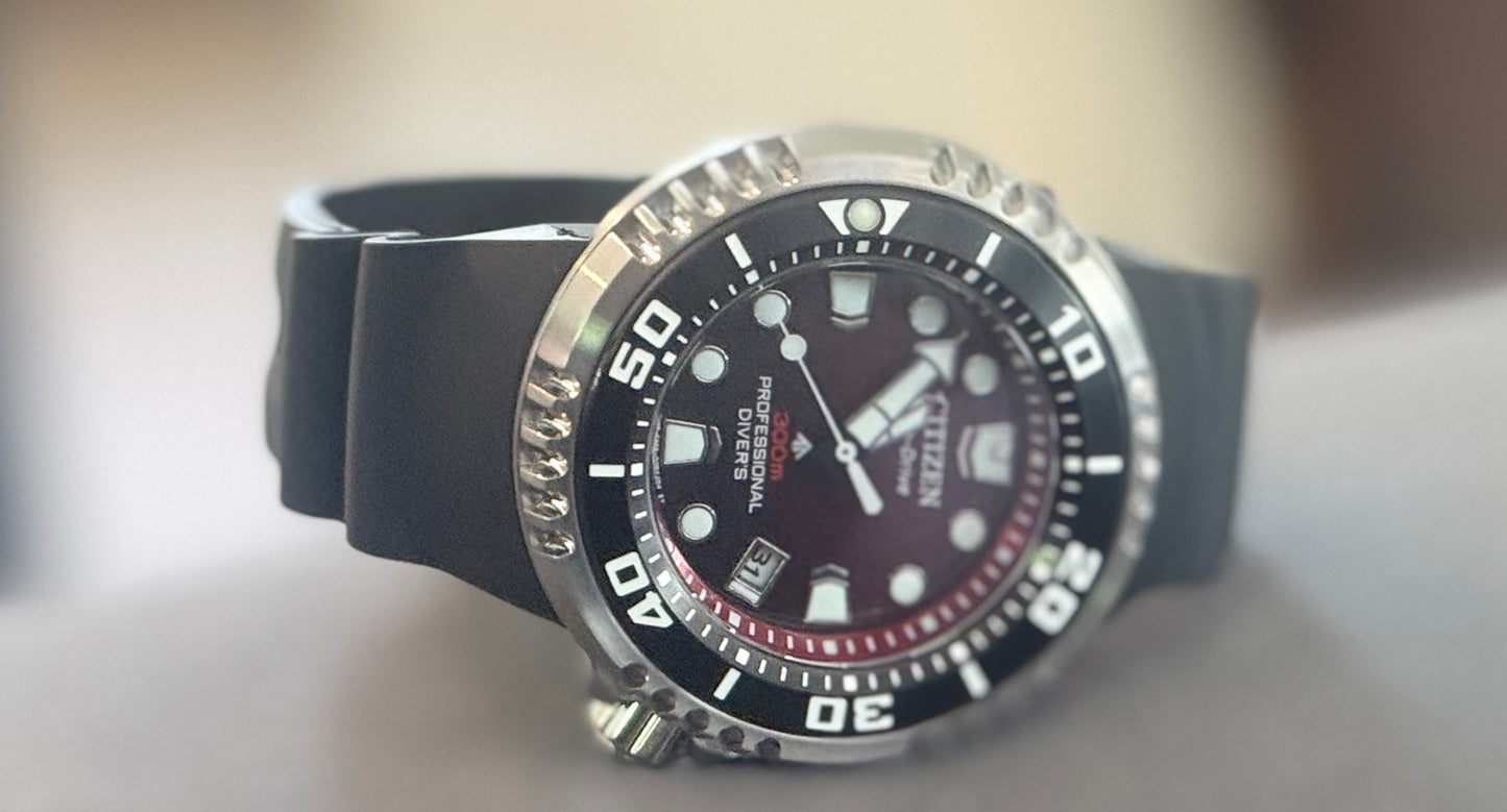 Beautiful Burgandy-Red CITIZEN Promaster Eco-Drive Diver 300M – BN1024-01Z