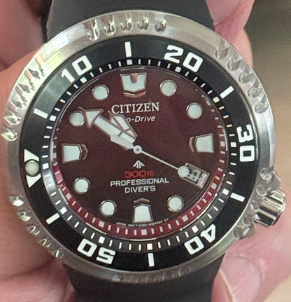 Beautiful Burgandy-Red CITIZEN Promaster Eco-Drive Diver 300M – BN1024-01Z