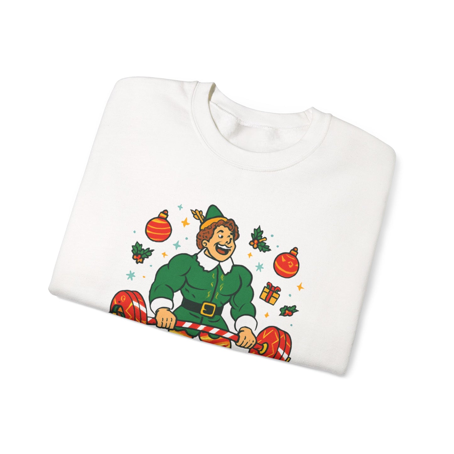 Christmas Elf Sweatshirt – 'The Best Way to Spread Christmas Cheer is Lifting Loudly' Holiday Crewneck