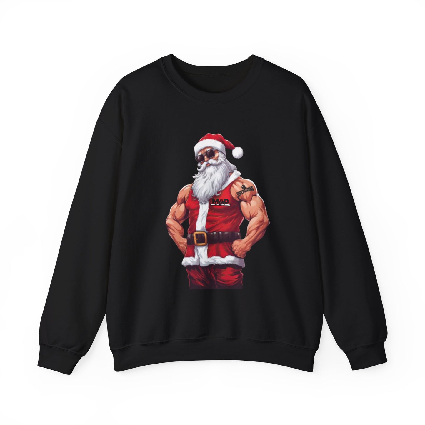 MAD Muscular Santa Sweatshirt — Funny Christmas Gym Santa Holiday Crewneck