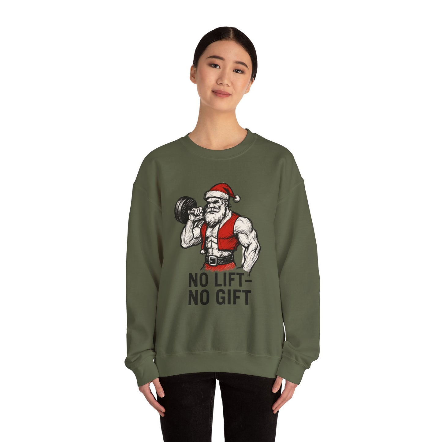 Santa Lifting Sweatshirt – "No Lift No Gift" Christmas Gym Crewneck