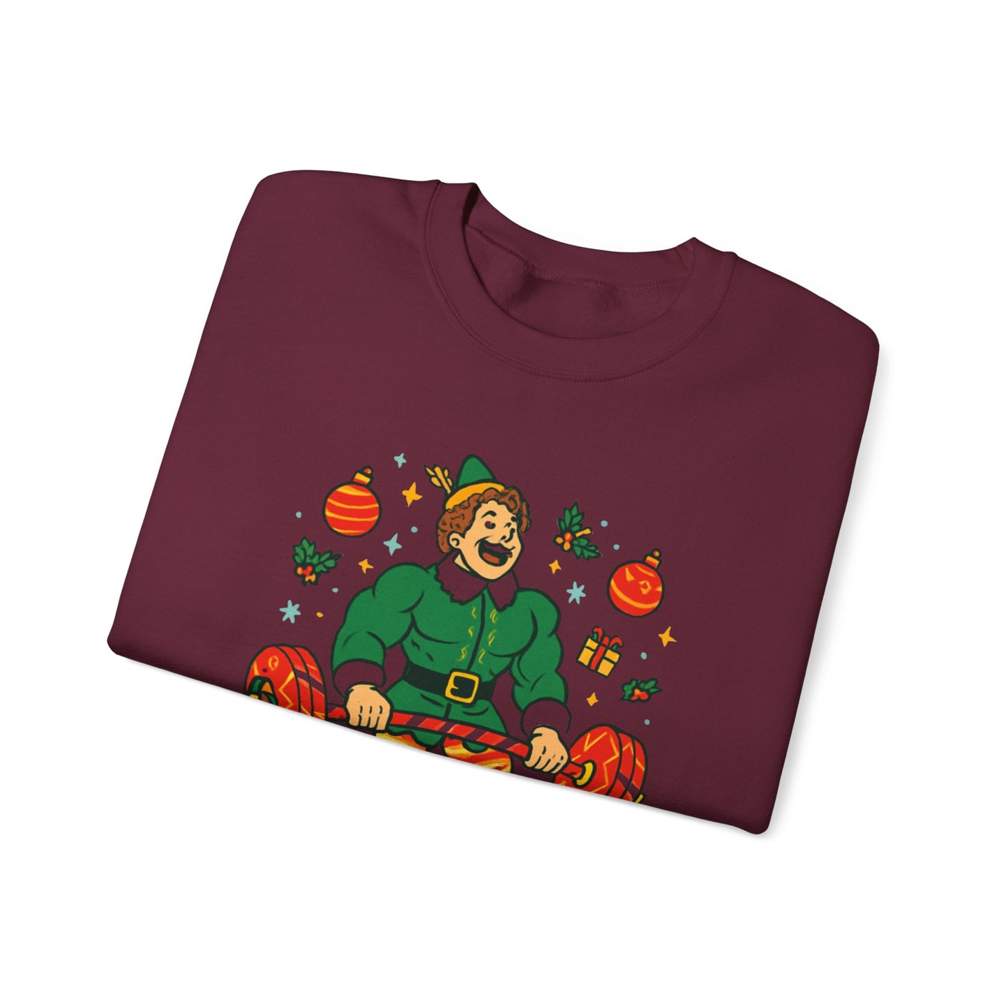 Christmas Elf Sweatshirt – 'The Best Way to Spread Christmas Cheer is Lifting Loudly' Holiday Crewneck