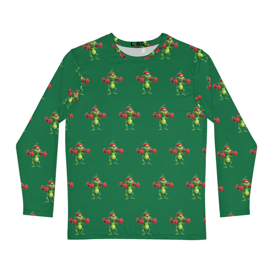 Grinch Lifting Weights Long Sleeve Shirt — Funny Christmas Workout Tee