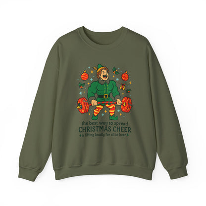Christmas Elf Sweatshirt – 'The Best Way to Spread Christmas Cheer is Lifting Loudly' Holiday Crewneck