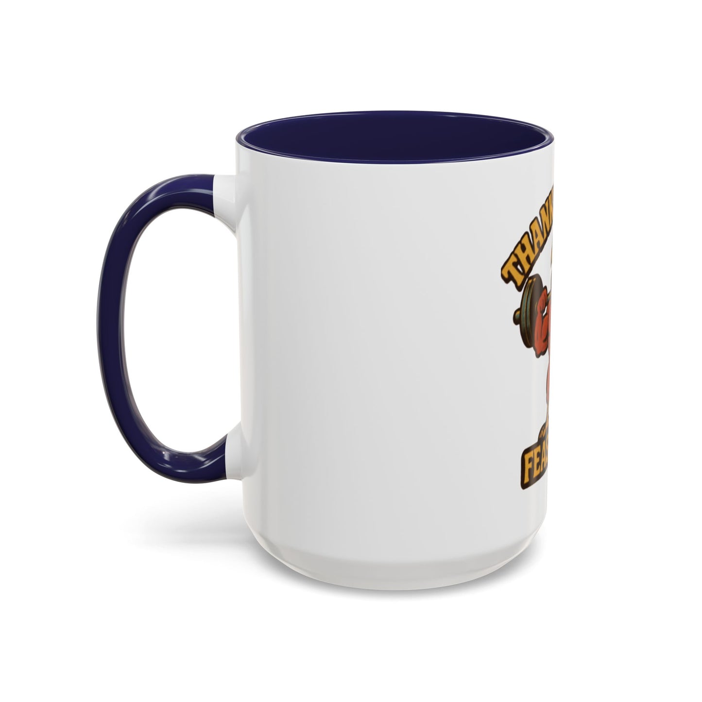 Thanksgiving Feast Mode Coffee Mug — Funny Muscle Turkey Accent Mug