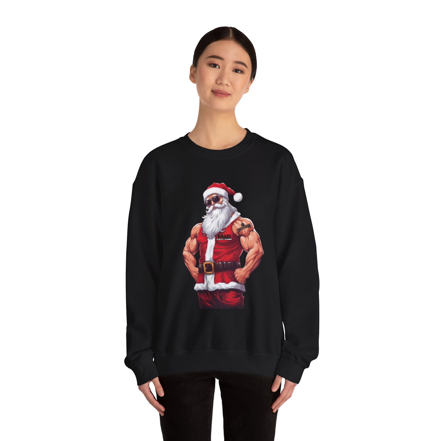 MAD Muscular Santa Sweatshirt — Funny Christmas Gym Santa Holiday Crewneck