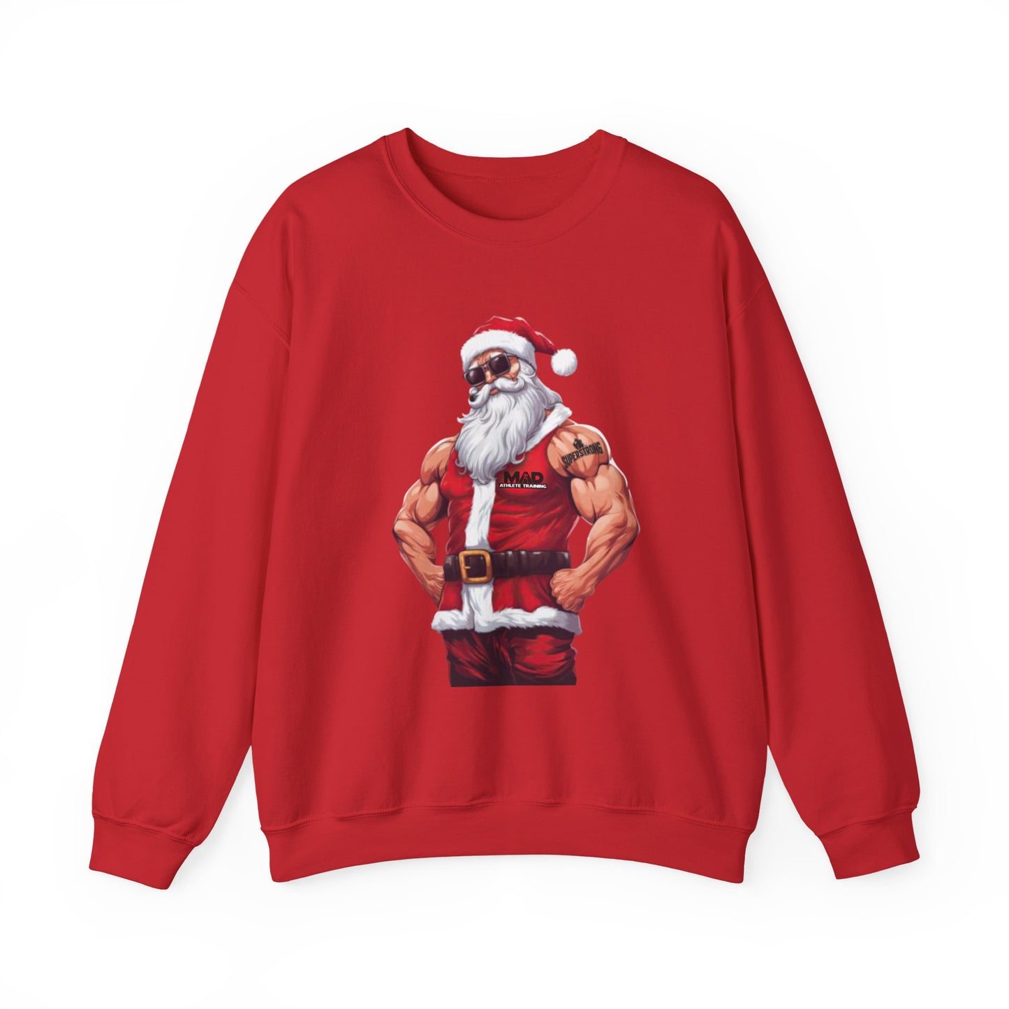 MAD Muscular Santa Sweatshirt — Funny Christmas Gym Santa Holiday Crewneck