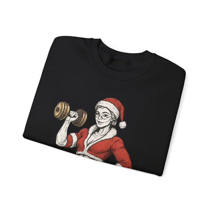 Mrs. Clause Crewneck Sweatshirt — "No Lift, No Gift" Santa Gym Graphic