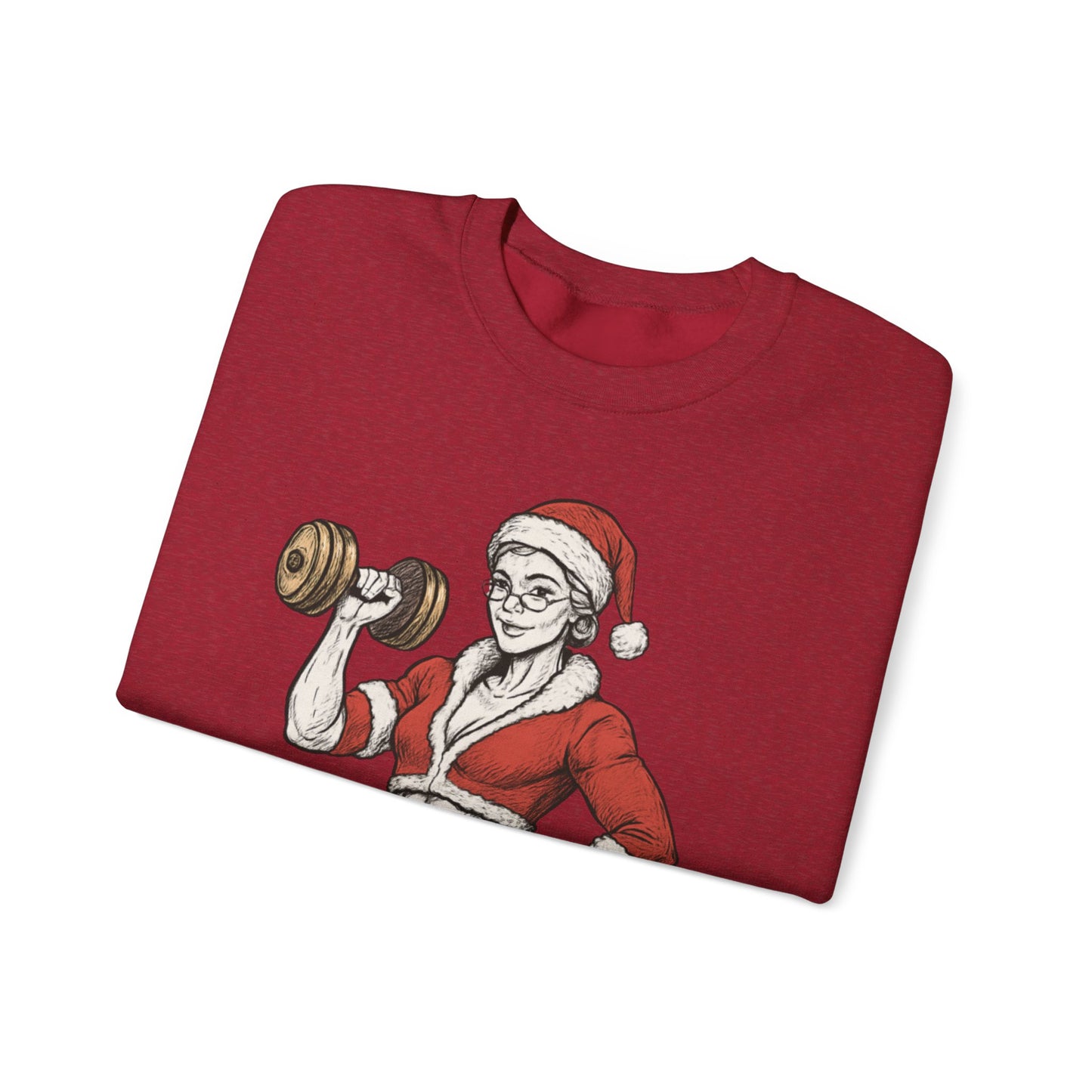 Mrs. Clause Crewneck Sweatshirt — "No Lift, No Gift" Santa Gym Graphic