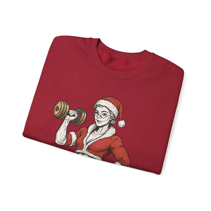 Mrs. Clause Crewneck Sweatshirt — "No Lift, No Gift" Santa Gym Graphic