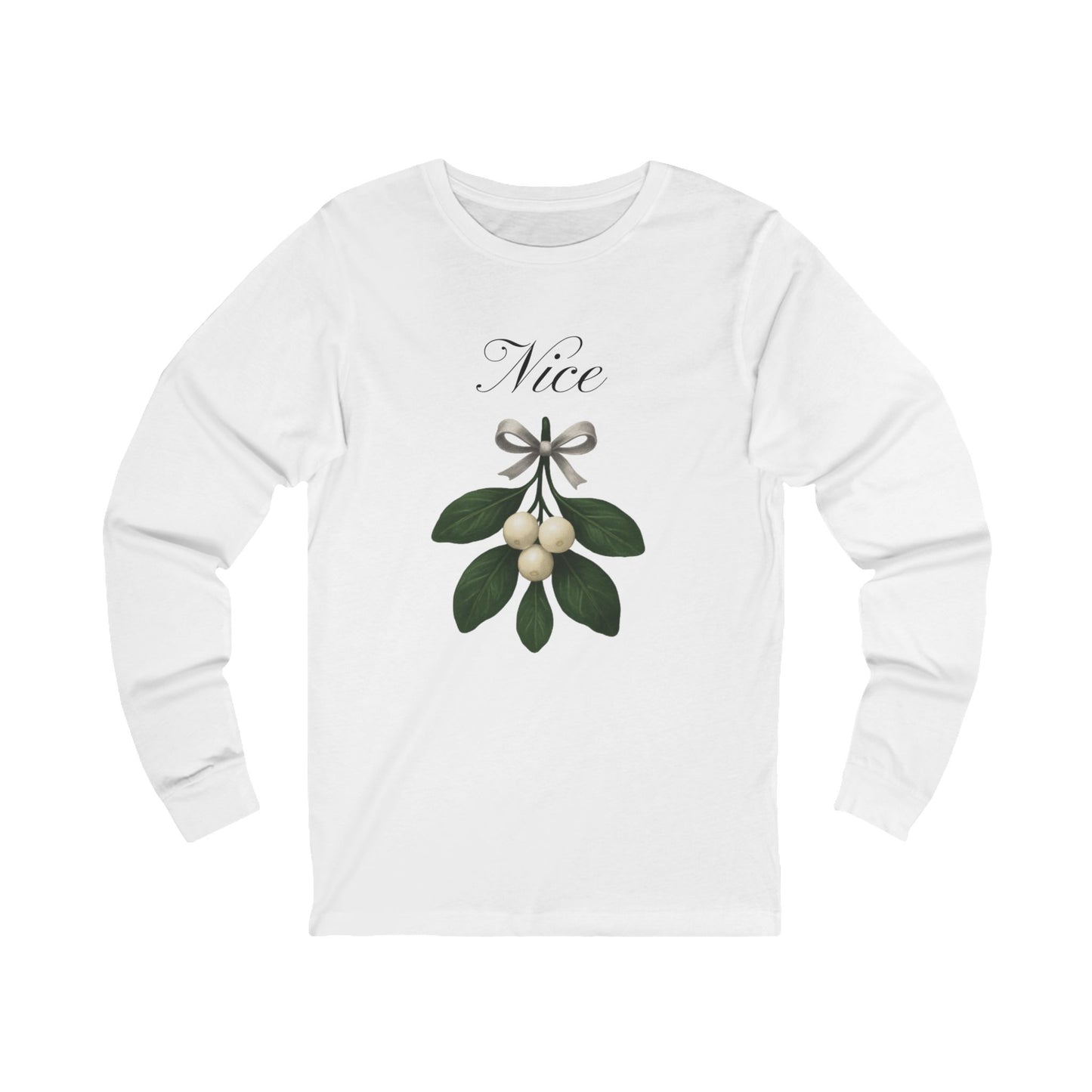 'Nice' Mistletoe Design (Custom Name on Back)-     Long Sleeve Tee —