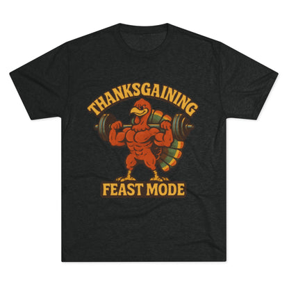 MAD Thanksgaining Tee Feast Mode T-Shirt — Muscular Turkey Weightlifting Graphic