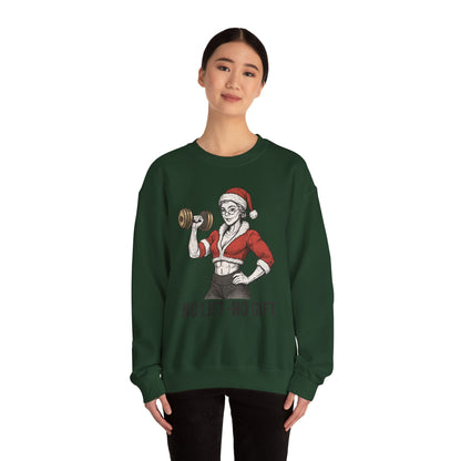Mrs. Clause Crewneck Sweatshirt — "No Lift, No Gift" Santa Gym Graphic