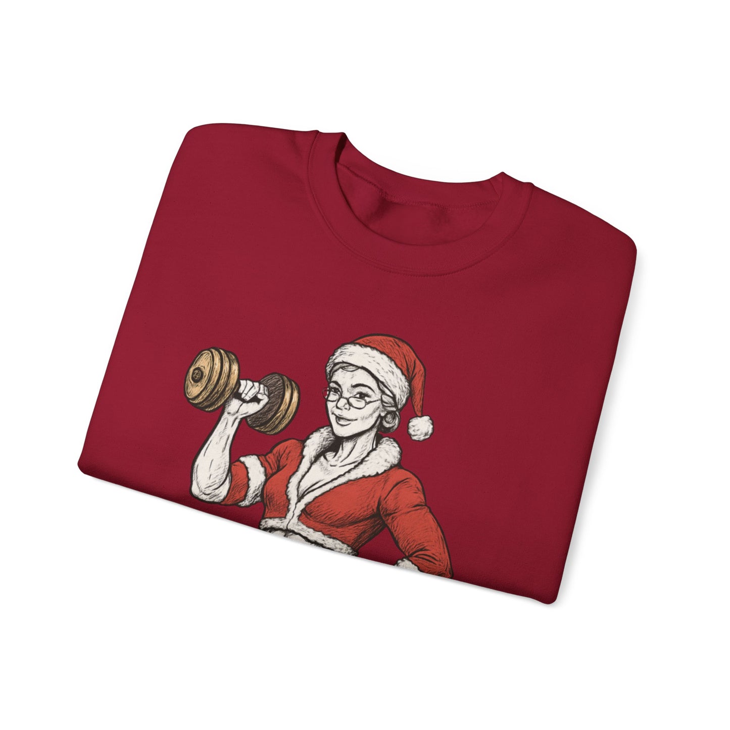 Mrs. Clause Crewneck Sweatshirt — "No Lift, No Gift" Santa Gym Graphic