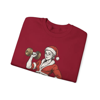 Mrs. Clause Crewneck Sweatshirt — "No Lift, No Gift" Santa Gym Graphic