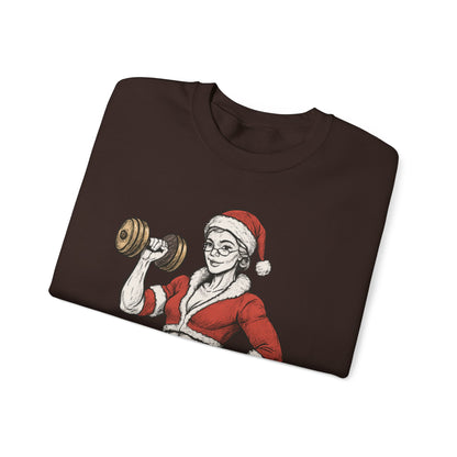 Mrs. Clause Crewneck Sweatshirt — "No Lift, No Gift" Santa Gym Graphic